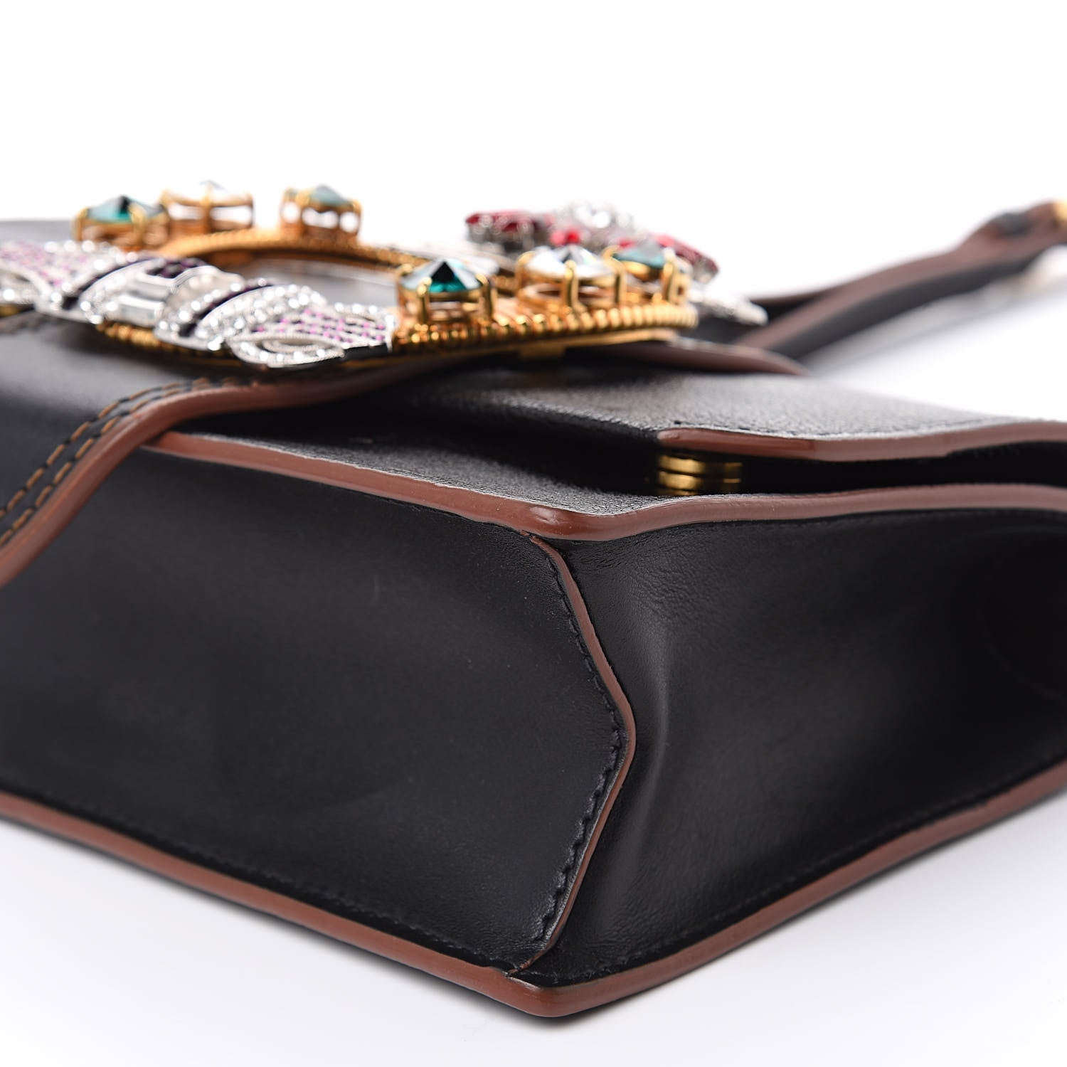 Miu Miu Goatskin Madras Soft Calf Crystal Embellished Shoulder Bag Black 9 of 11