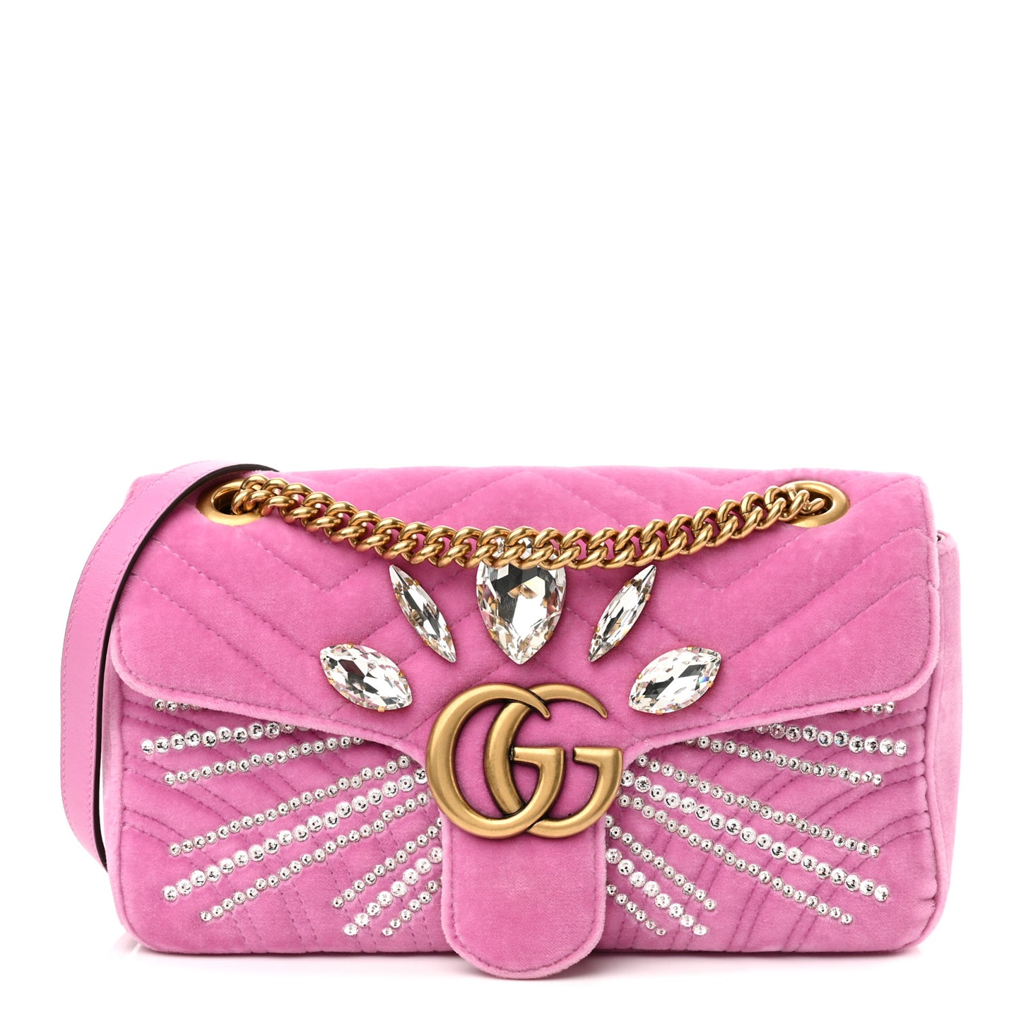 Velvet Matelasse Marquise Crystals Embroidered Small GG Marmont Shoulder Bag Malva