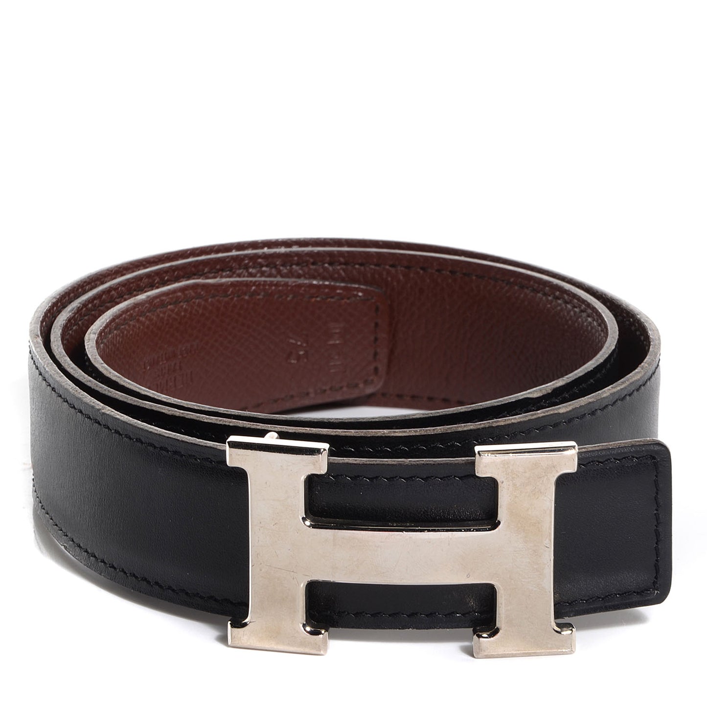 Box Courchevel Reversible Polished Constance 32mm H Belt 75 Noir Chocolate