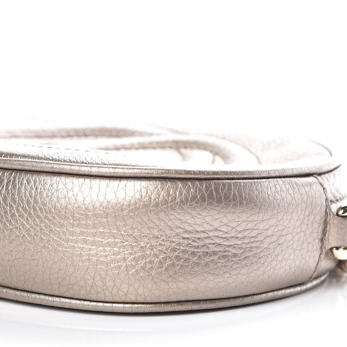Metallic Pebbled Calfskin Mini Soho Chain Bag Golden Beige