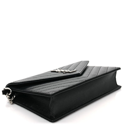 Saint Laurent Grain De Poudre Matelasse Chevron Monogram Envelope Chain Wallet Black 3 of 7