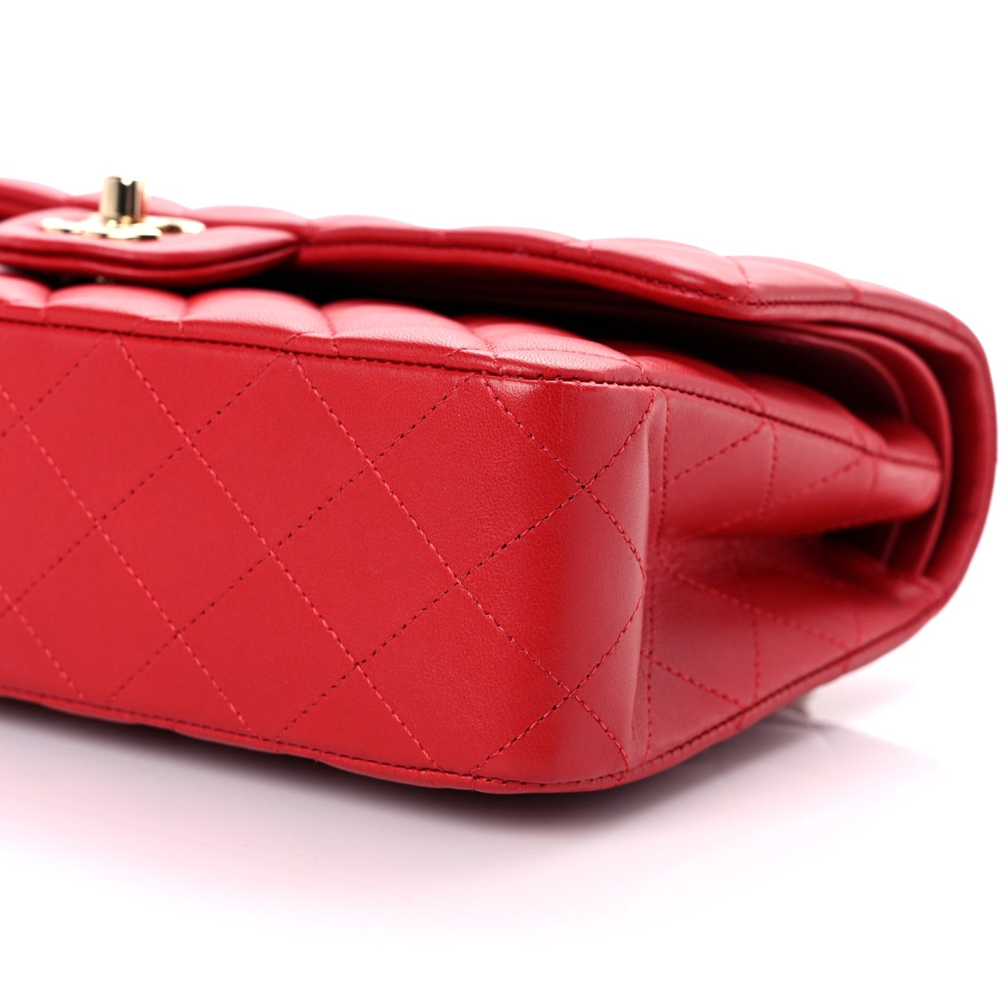 Lambskin Quilted Medium Double Flap Red