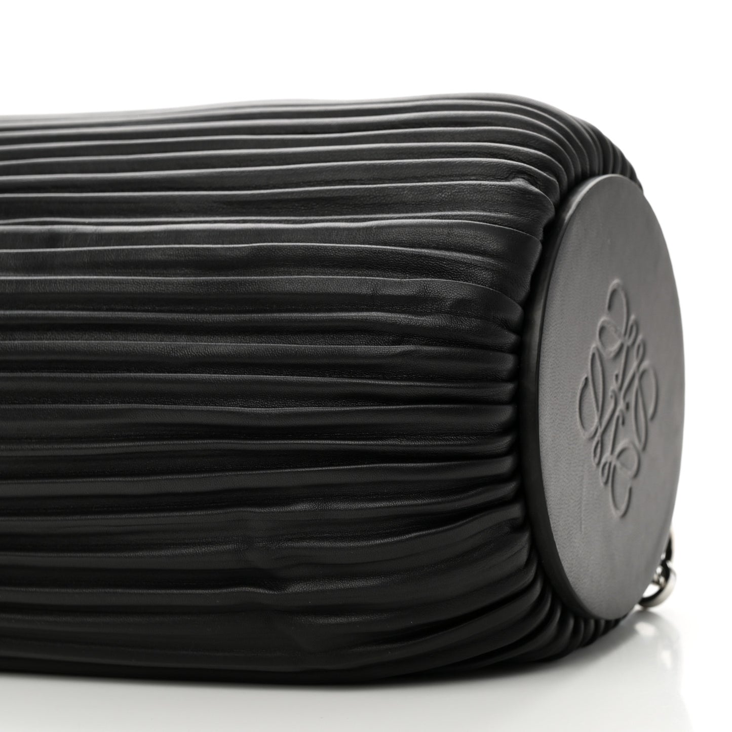 Lambskin Pleated Bracelet Large Pouch shoulder Bag Black