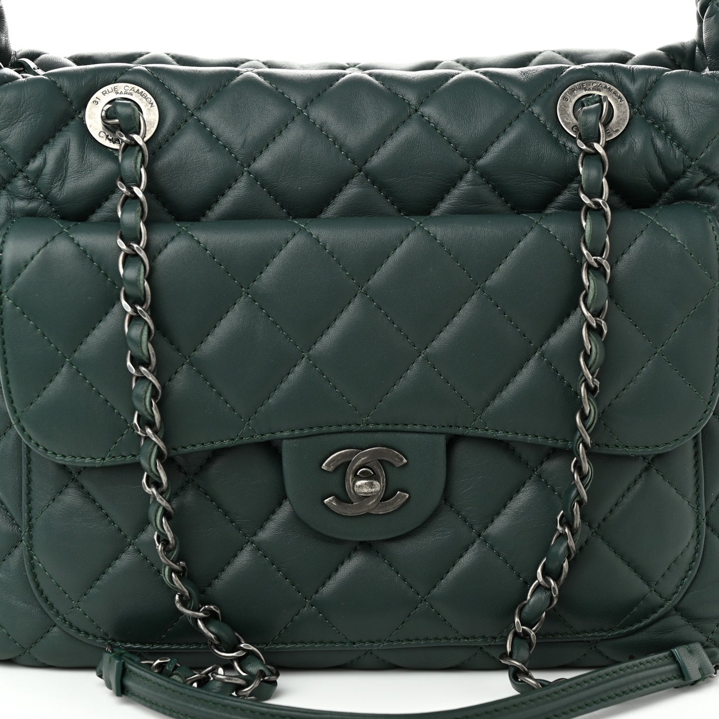 Lambskin Quilted Flap Hobo Dark Green