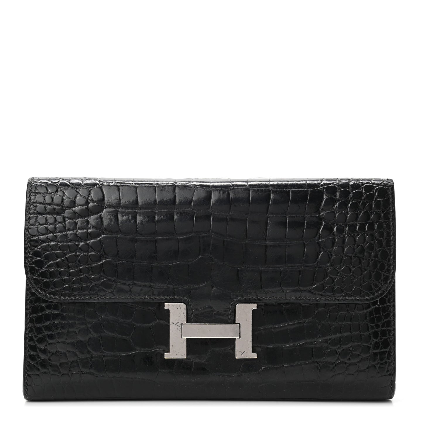 Shiny Alligator Constance Long Wallet Black