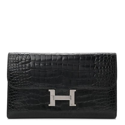 Hermes Shiny Alligator Constance Long Wallet Black 1 of 10