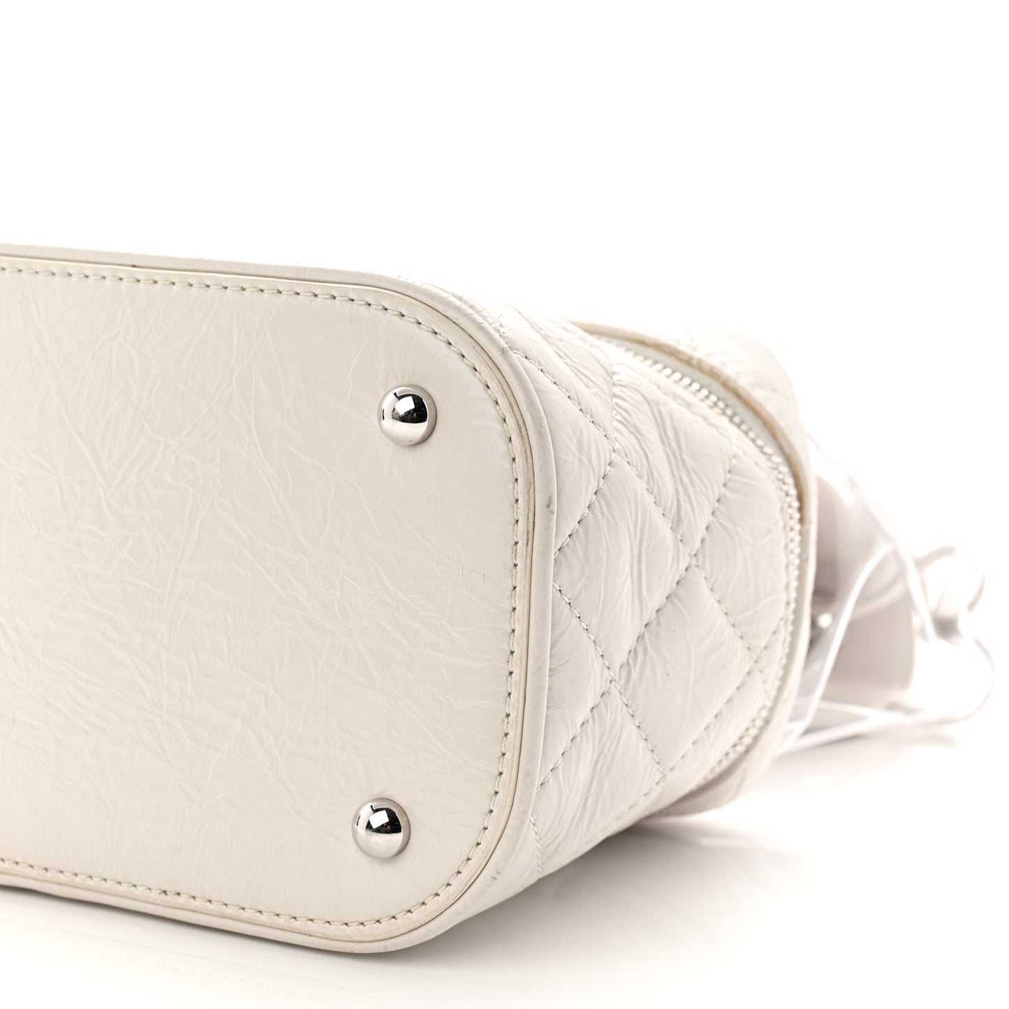 Crumpled Calfskin PVC Quilted Flap White