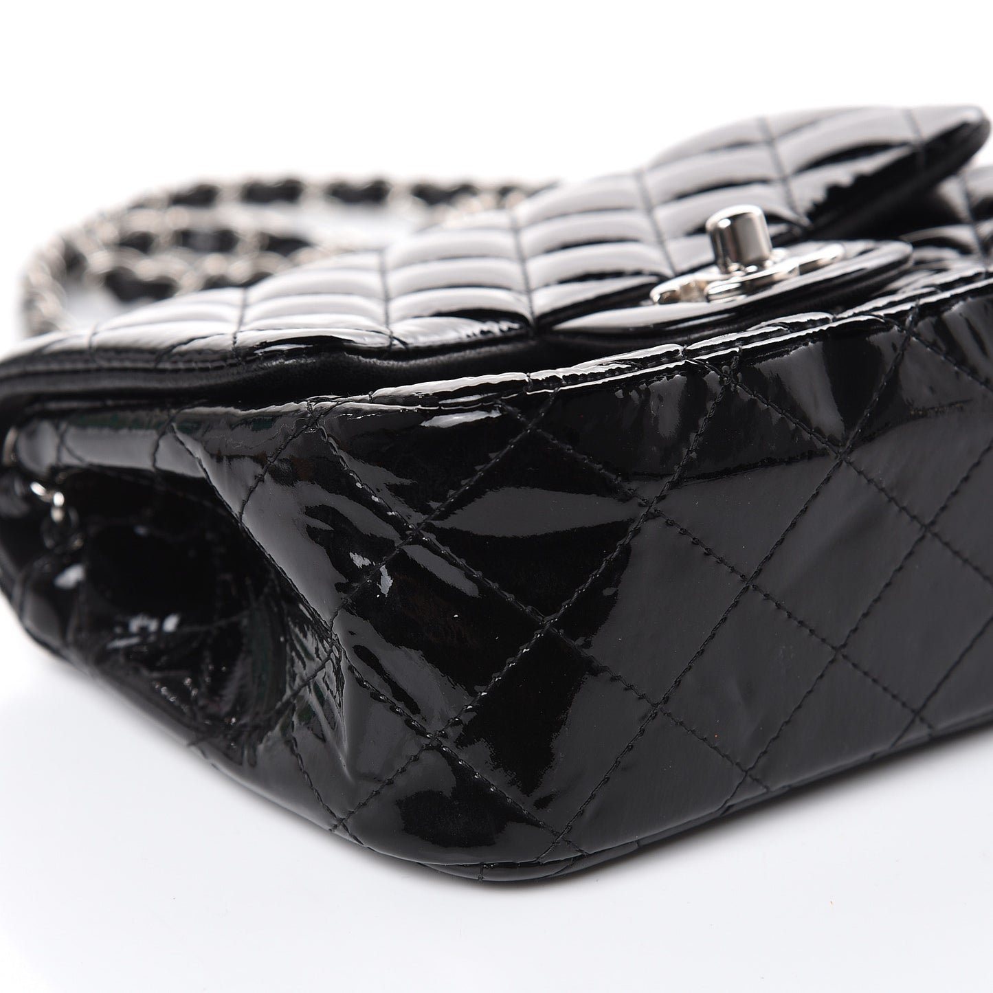 Patent Calfskin Quilted Mini Square Flap Black