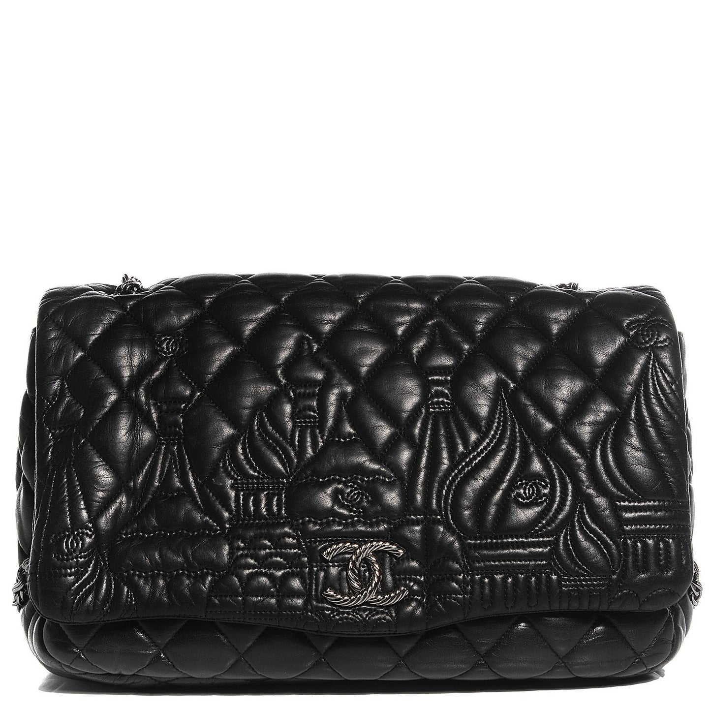 Lambskin Quilted Paris Moscou Red Square Flap Black