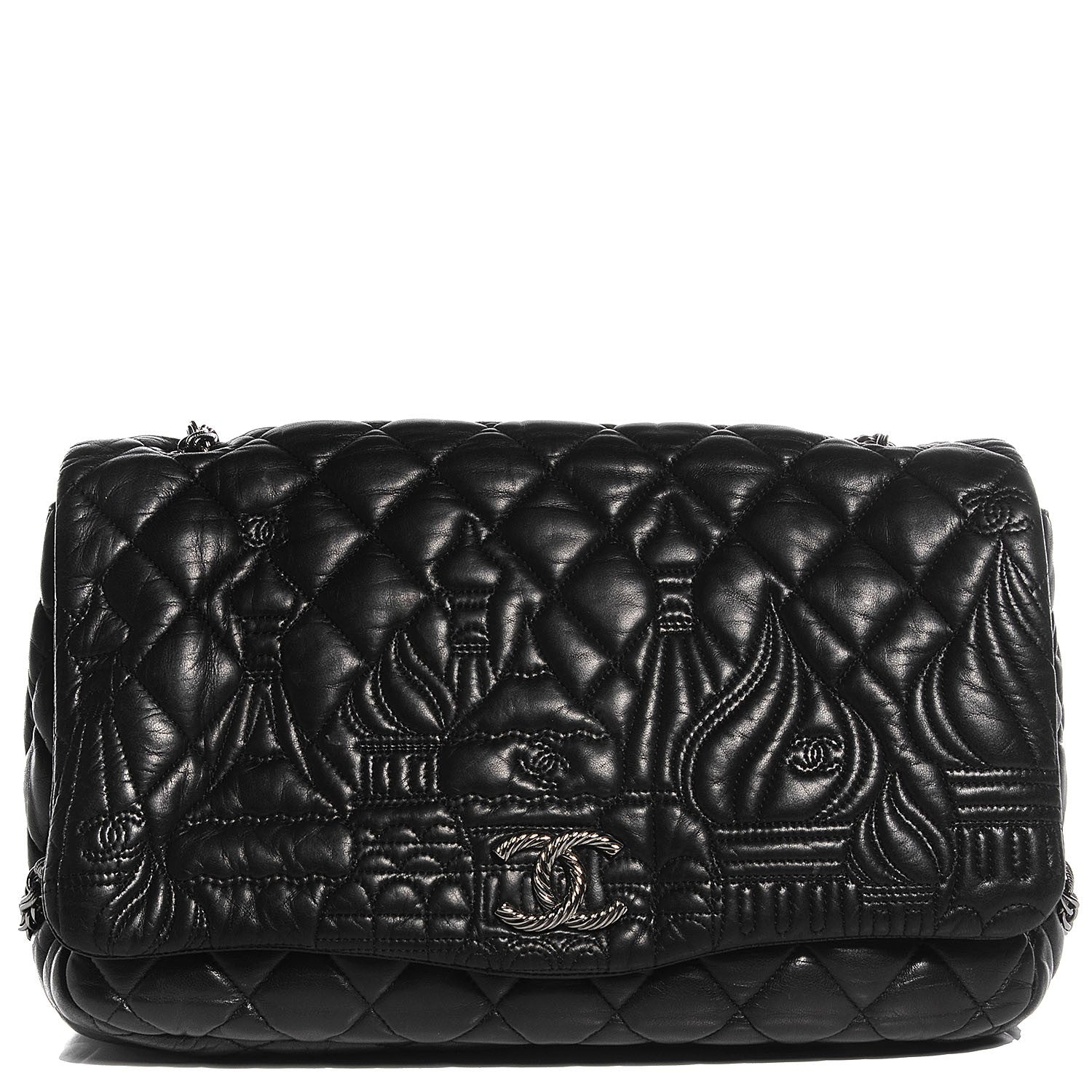 Chanel Lambskin Quilted Paris Moscou Red Square Flap Black 1 of 8