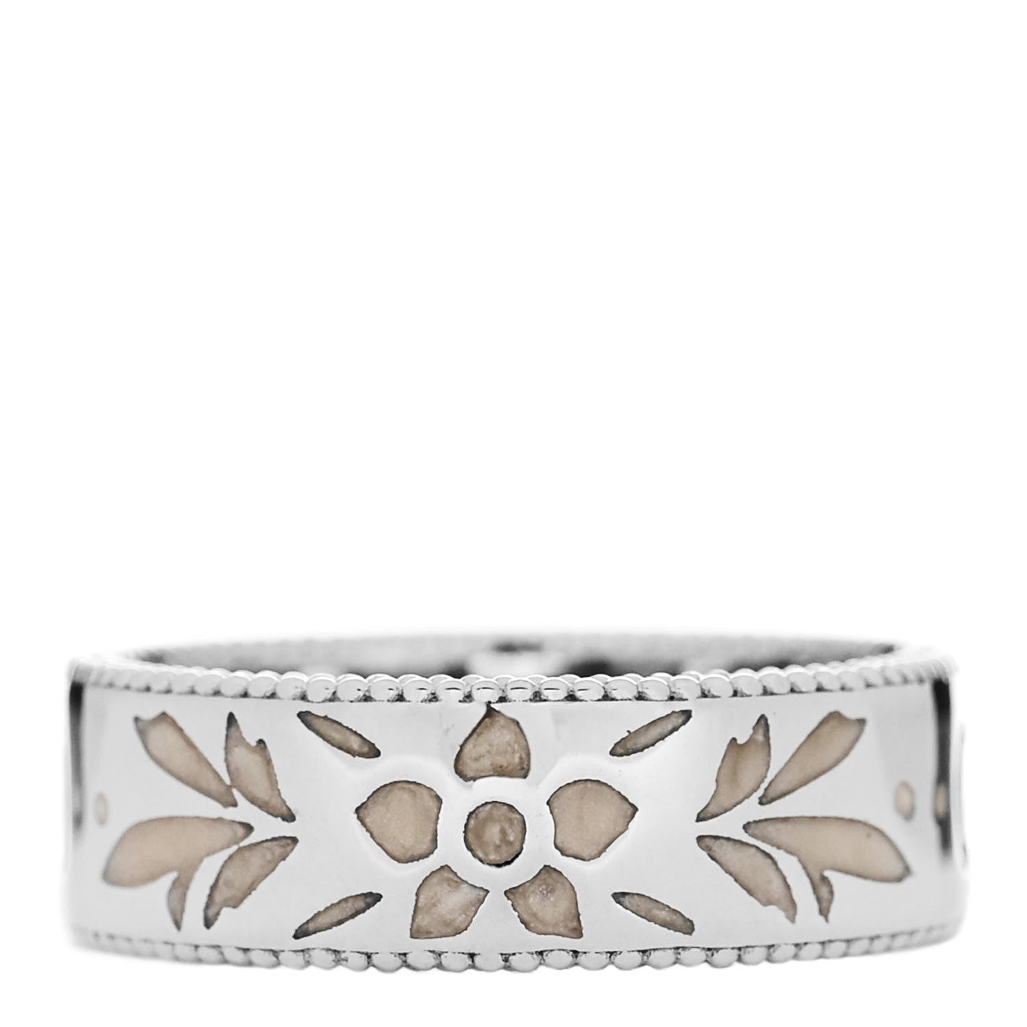Gucci 18K White Gold Enamel 6mm Icon Blooms Ring 50 5.5 1 of 7