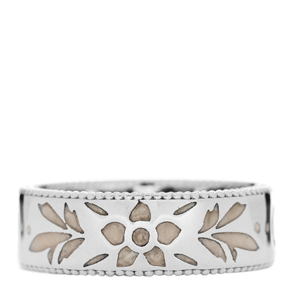 Gucci 18K White Gold Enamel 6mm Icon Blooms Ring 50 5.5 1 of 7