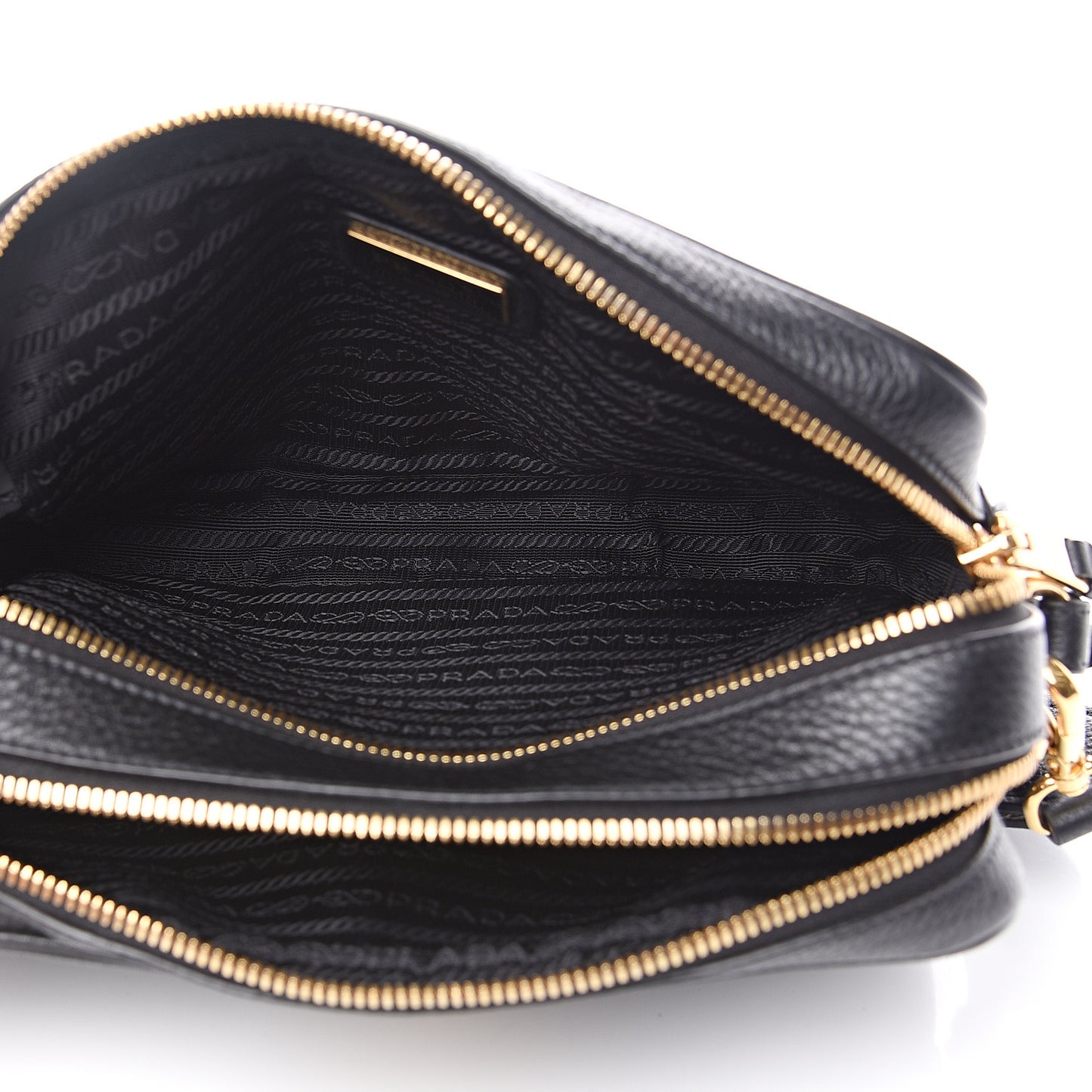 Vitello Daino Medium Double Zip Shoulder Bag Black