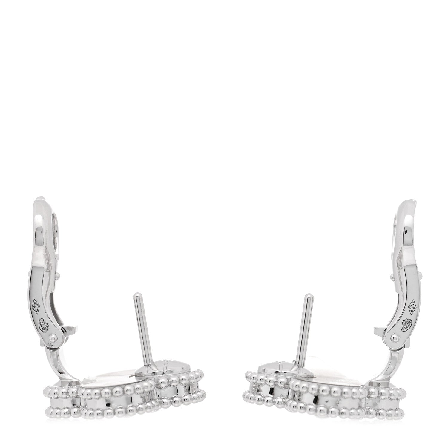 Van Cleef & Arpels 18K White Gold Guilloche Vintage Alhambra Earrings 3 of 5