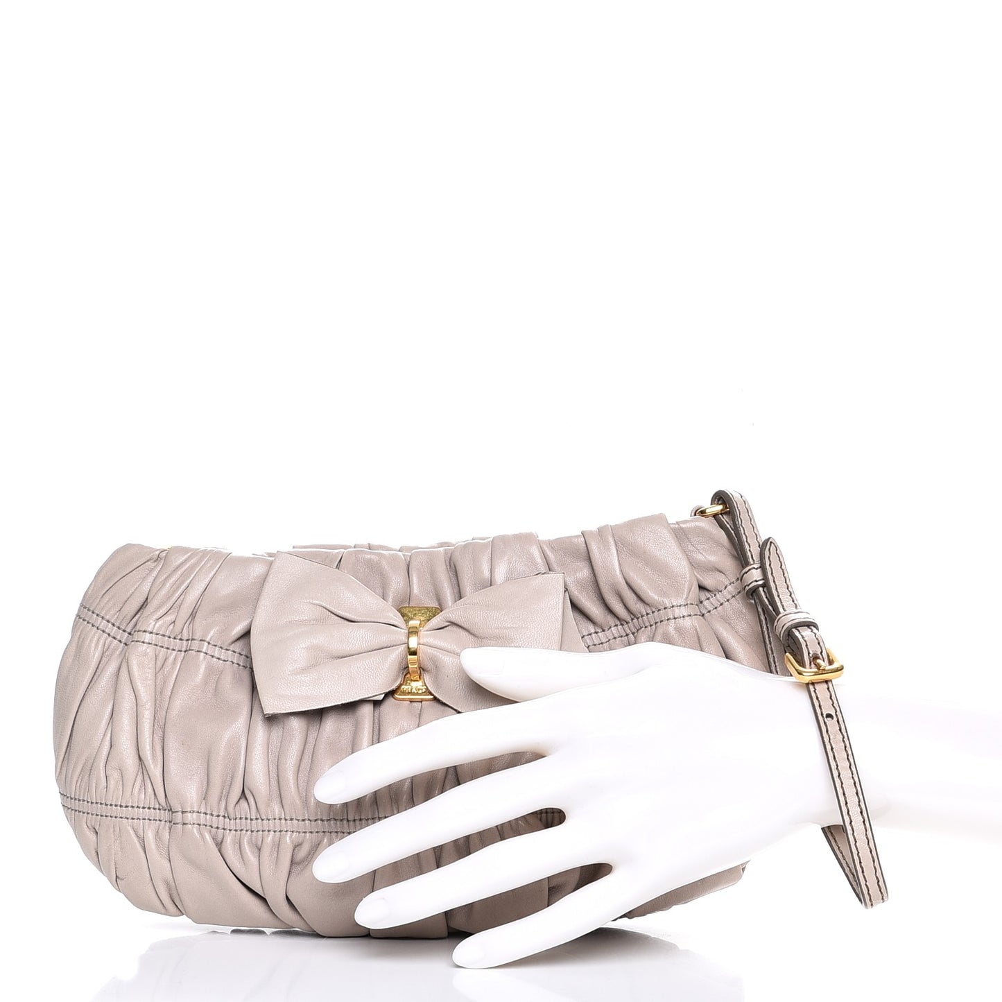 Nappa Gaufre Bow Wristlet Clutch Pomice