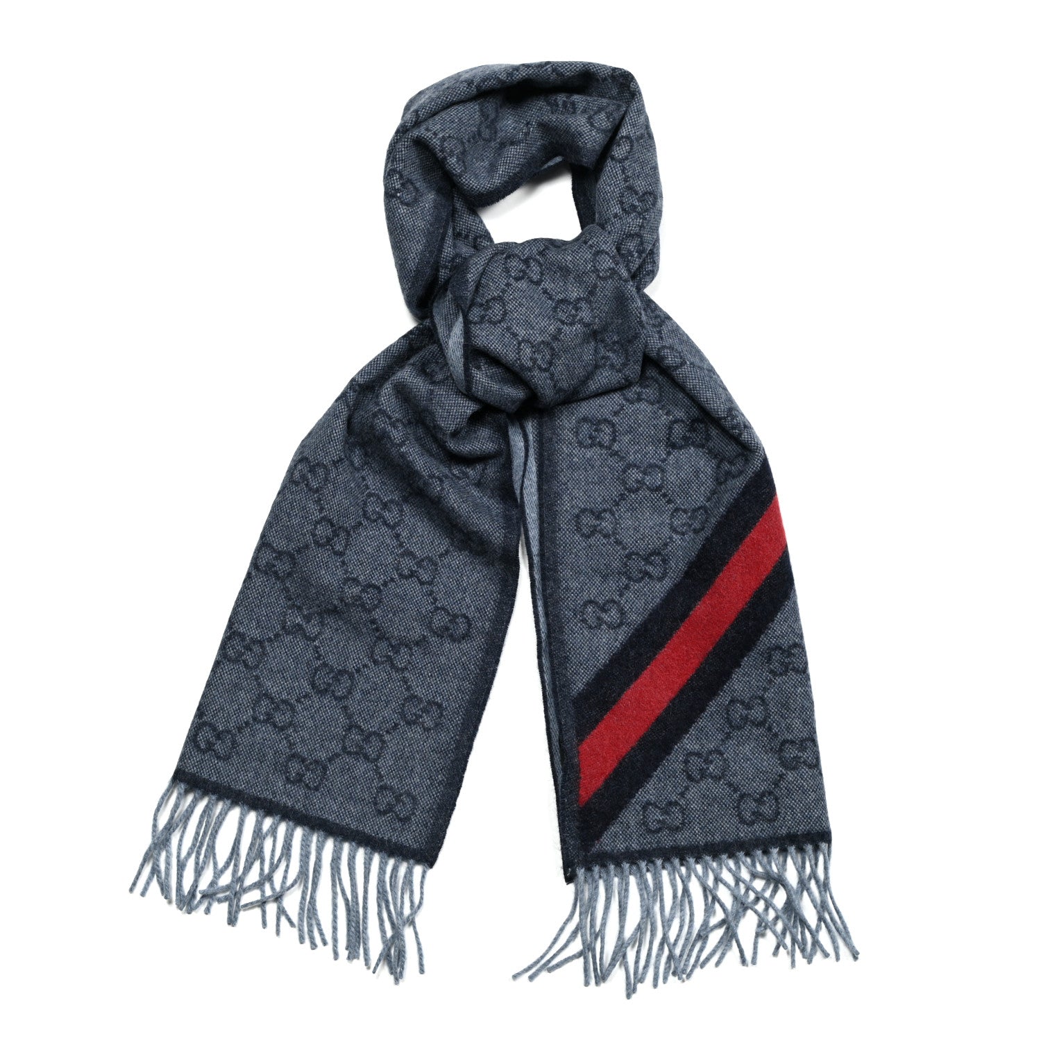 Gucci Wool Alpaca Monogram Web New Nikky Scarf Midnight Blue 1 of 10