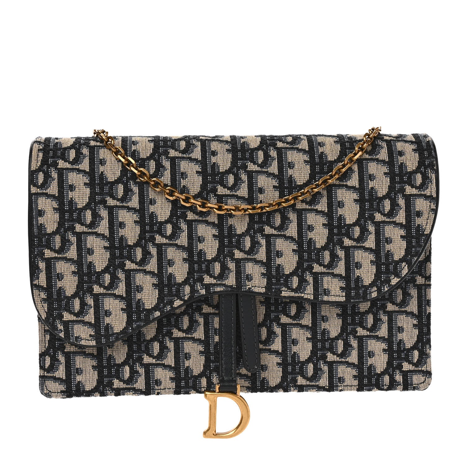 Christian Dior Oblique Saddle Chain Pouch Blue 1 of 7