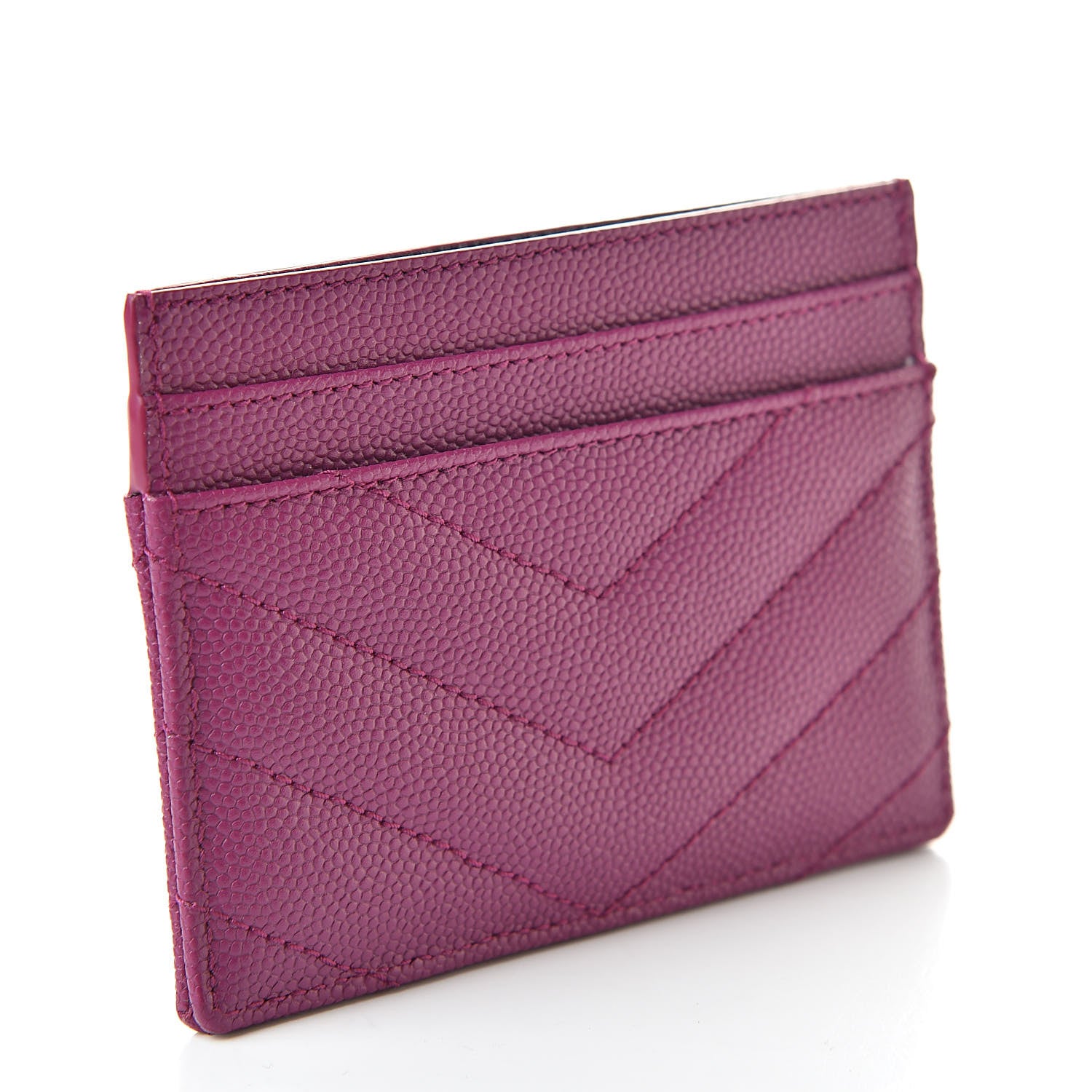 Saint Laurent Grain De Poudre Matelasse Chevron Monogram Credit Card Case Dark Grape 3 of 8