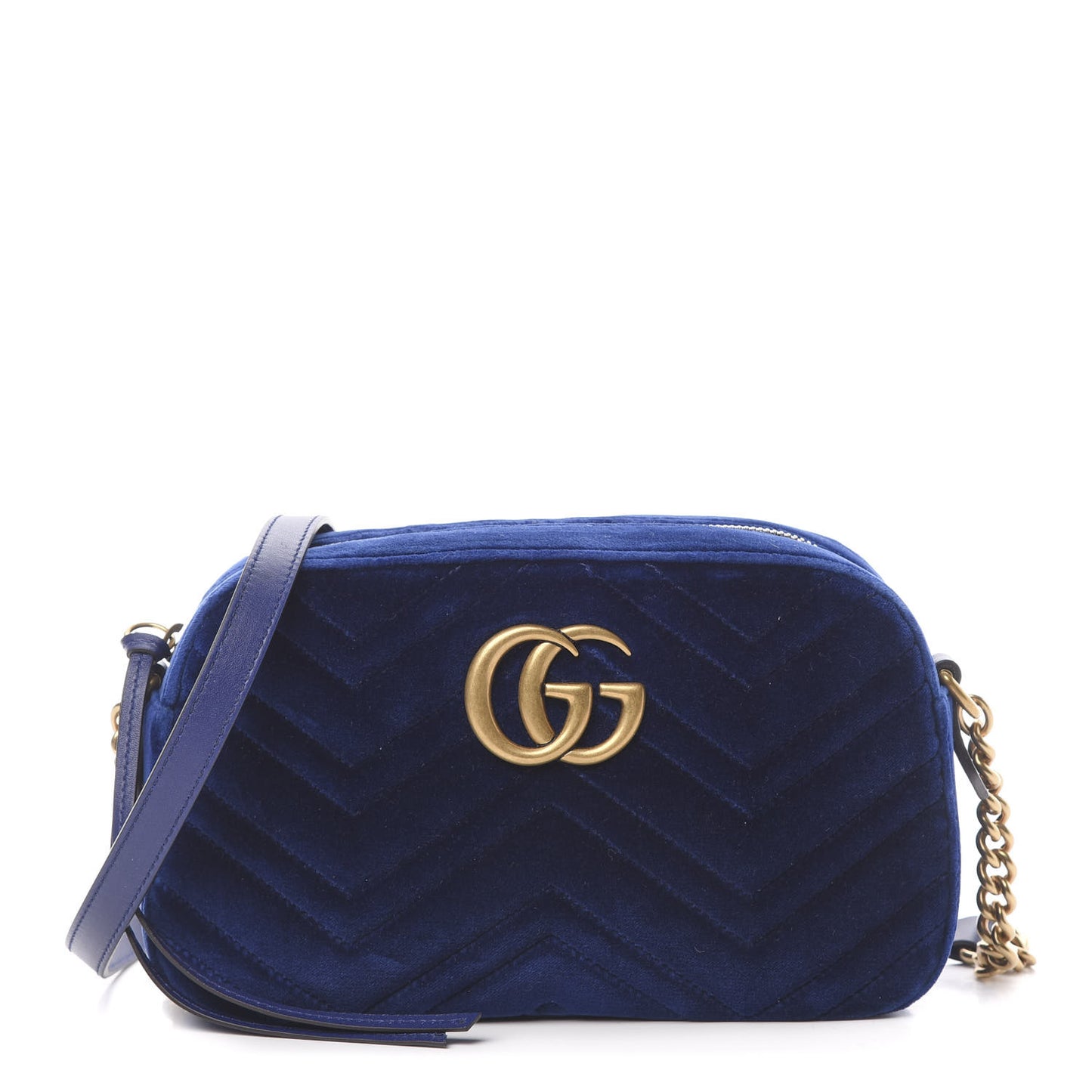 Velvet Matelasse Small GG Marmont Chain Shoulder Bag Cobalt