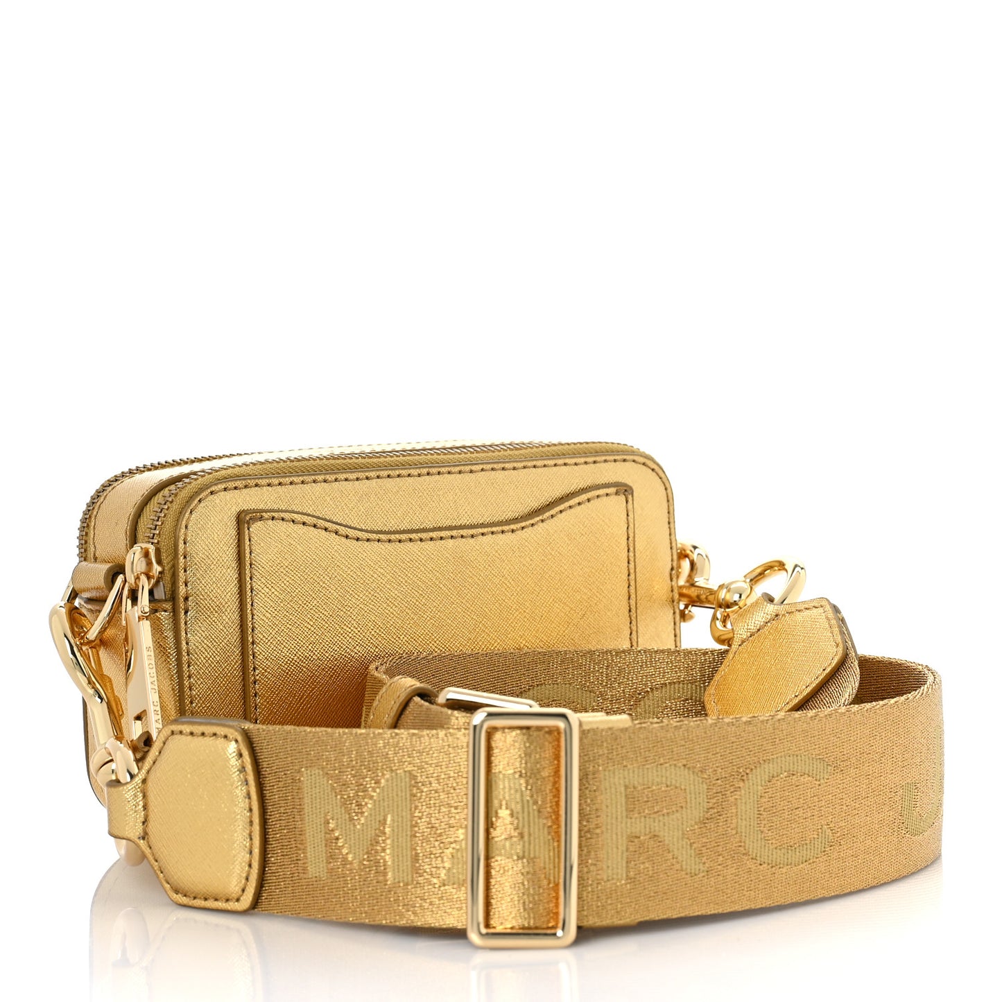 Metallic Saffiano Small Snapshot Camera Bag Gold
