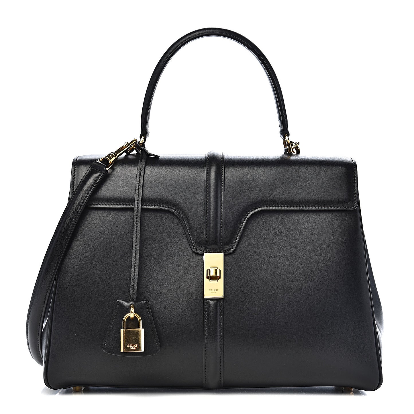 Satinated Calfskin Medium 16 Top Handle Bag Black