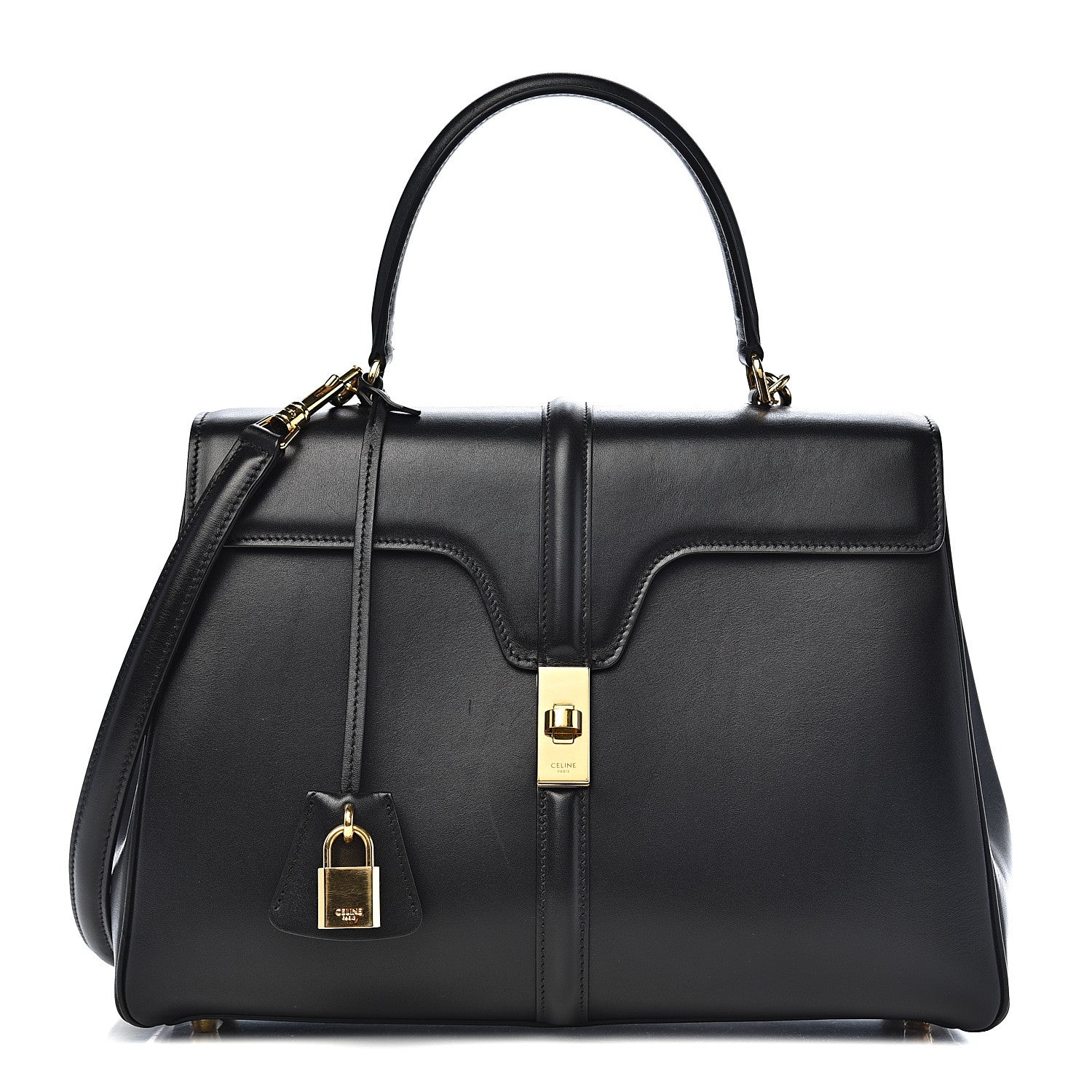 Celine Satinated Calfskin Medium 16 Top Handle Bag Black 1 of 11