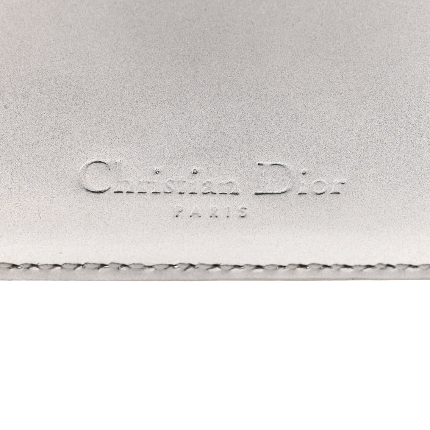 Metallic Patent Micro-Cannage Lady Dior Card Holder Silver