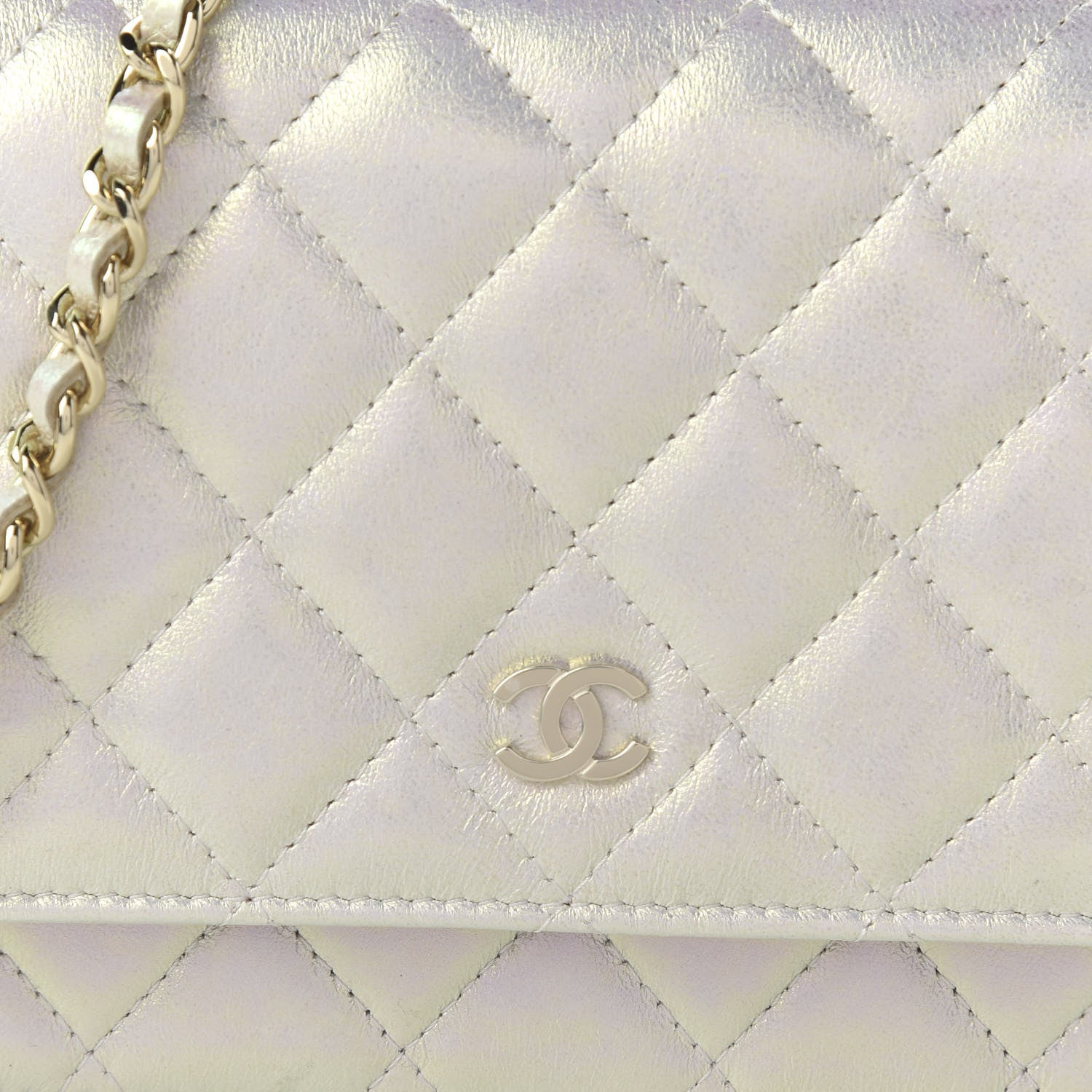 Chanel Iridescent Lambskin Quilted Wallet On Chain WOC Ivory 11 of 12