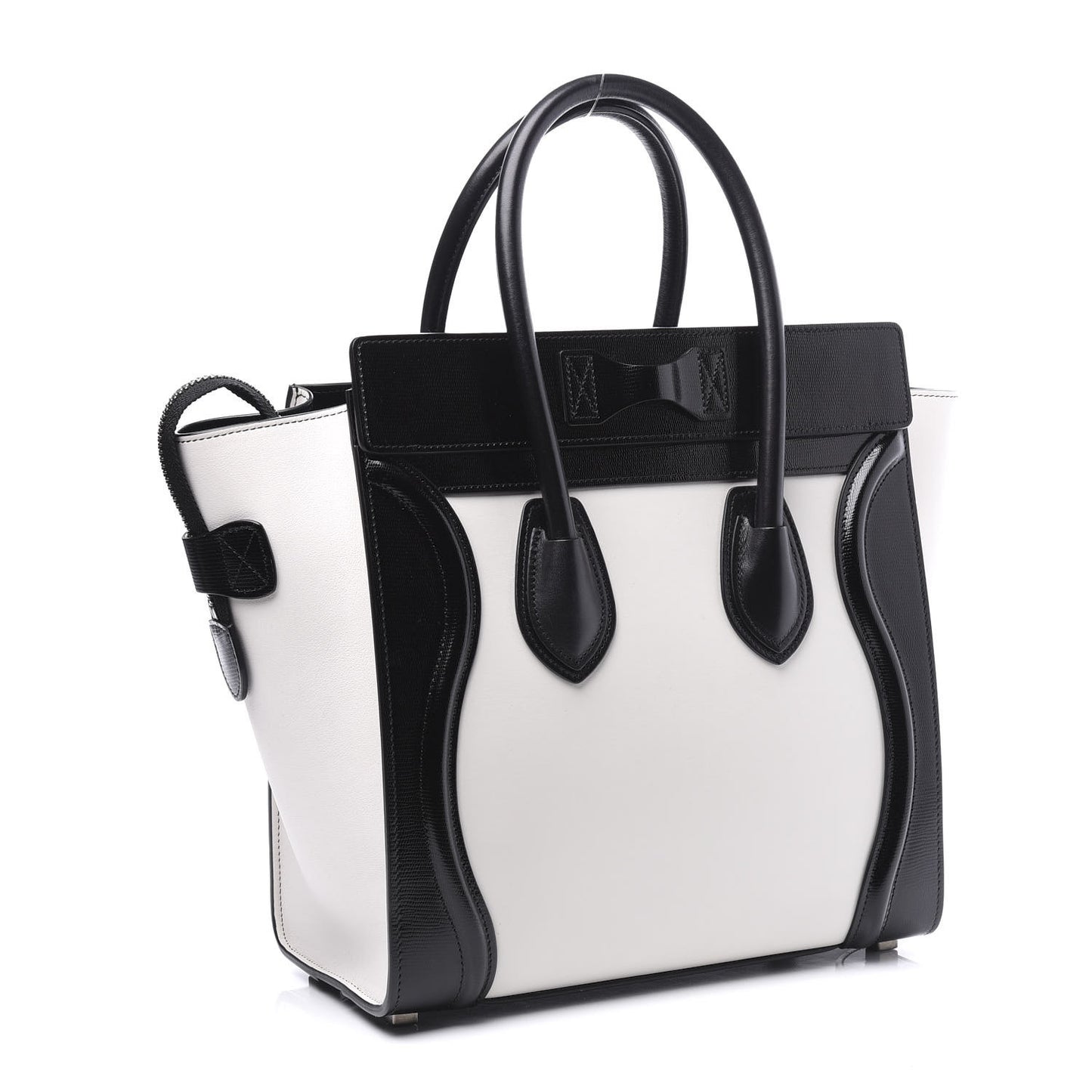 Sleek Calfskin Micro Bi-Color Luggage Black White