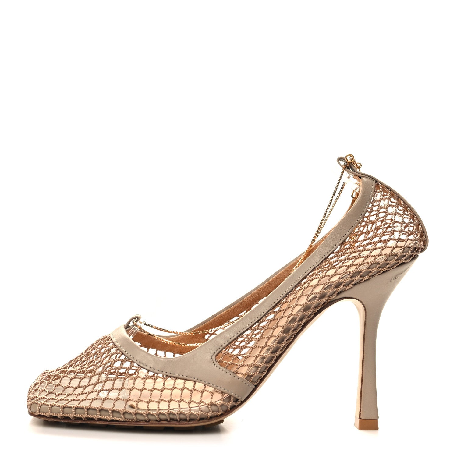 Bottega Veneta Mesh Calfskin Chain Stretch Pumps 39.5 Beige 1 of 7