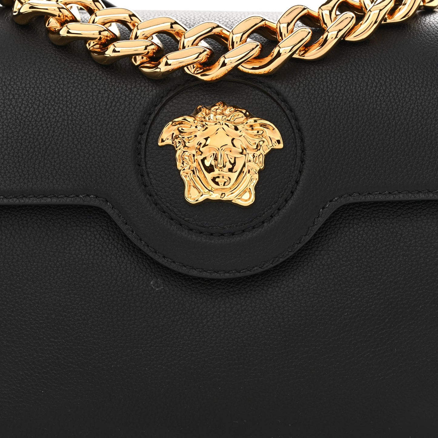 Grained Calfskin La Medusa Top Handle Bag Black