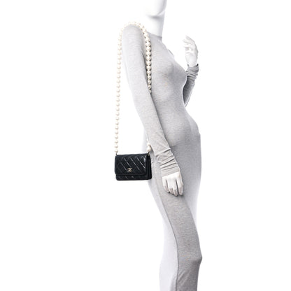 Chanel Calfskin Quilted Mini Maxi Pearls Wallet On Chain WOC Black 2 of 11