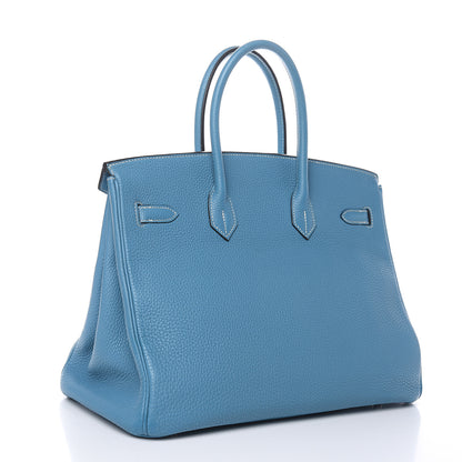 Hermes Taurillon Clemence Birkin 35 Blue Jean 4 of 29