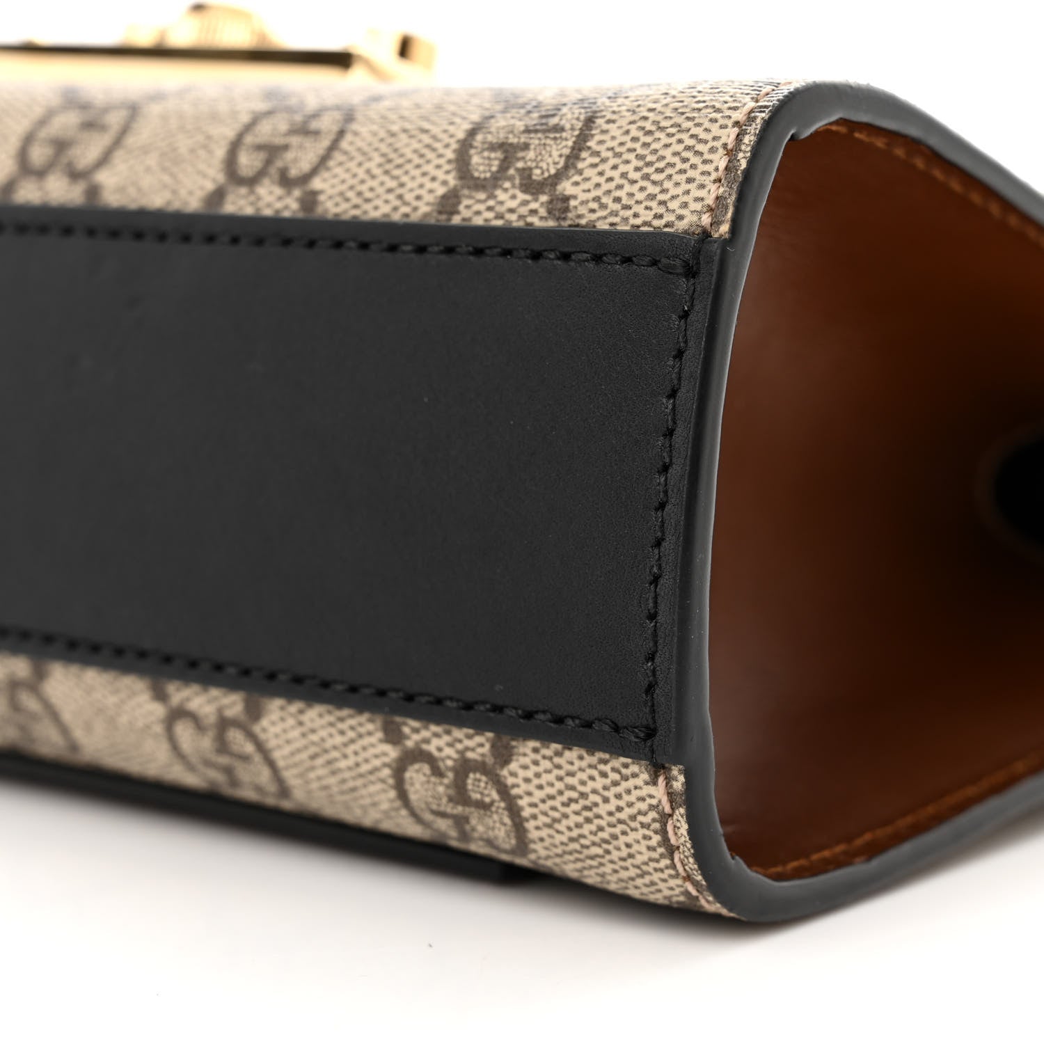 Gucci GG Supreme Monogram Calfskin Small Padlock Shoulder Bag Beige Black Cuir 10 of 12