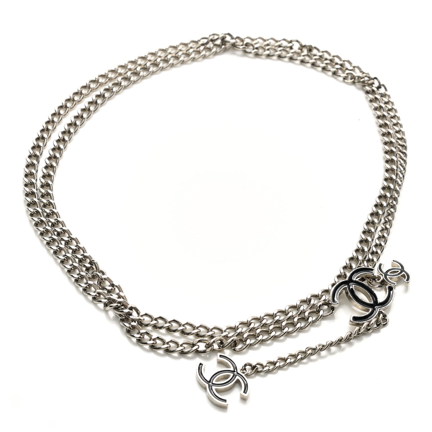 Enamel CC Chain Logo Belt Silver Black