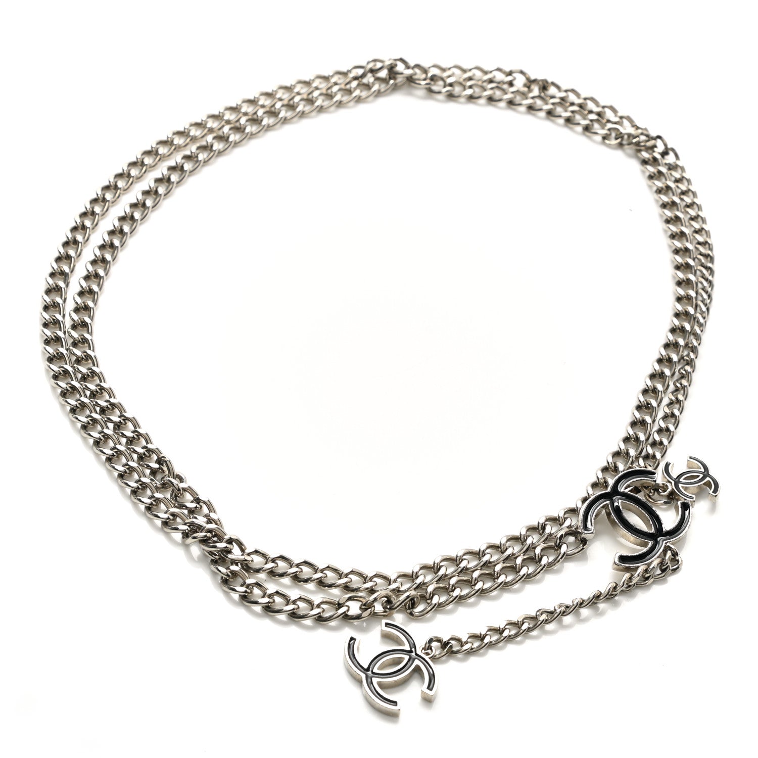 Chanel Enamel CC Chain Logo Belt Silver Black 1 of 3