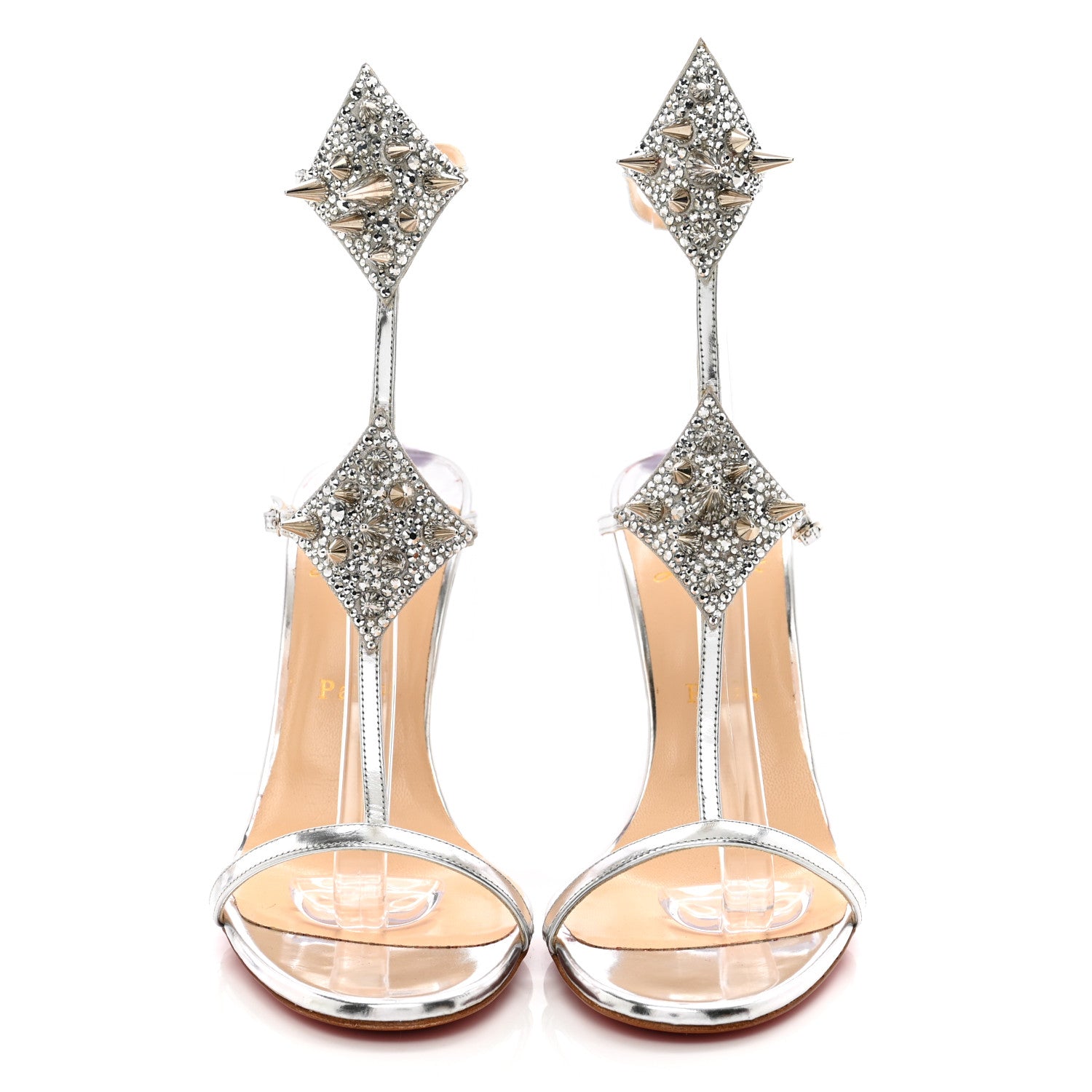 Christian Louboutin Specchi Lady Max Spike T-Strap 100 Sandals 39 Argento 2 of 10