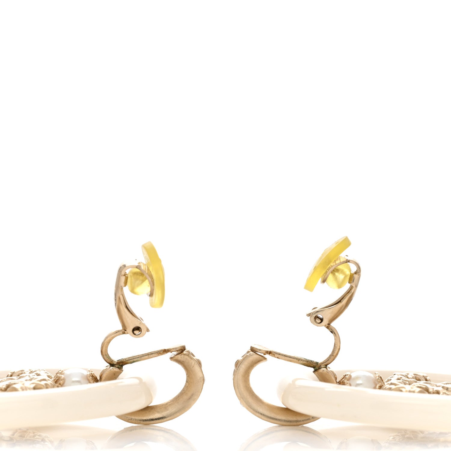 Chanel Resin Crystal Pearl CC Drop Earrings White Gold 3 of 4
