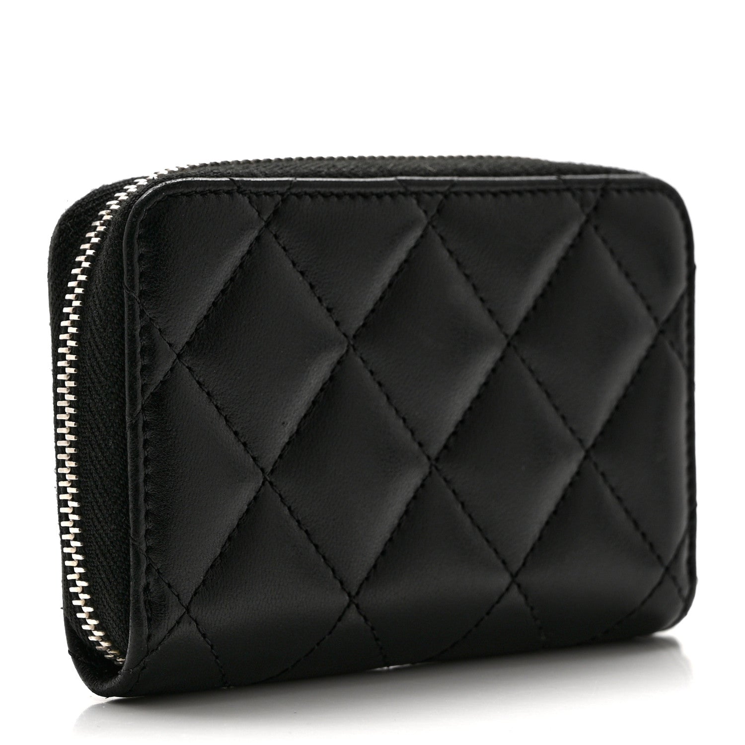 Chanel Lambskin Quilted Zip Coin Purse Black 3 of 8
