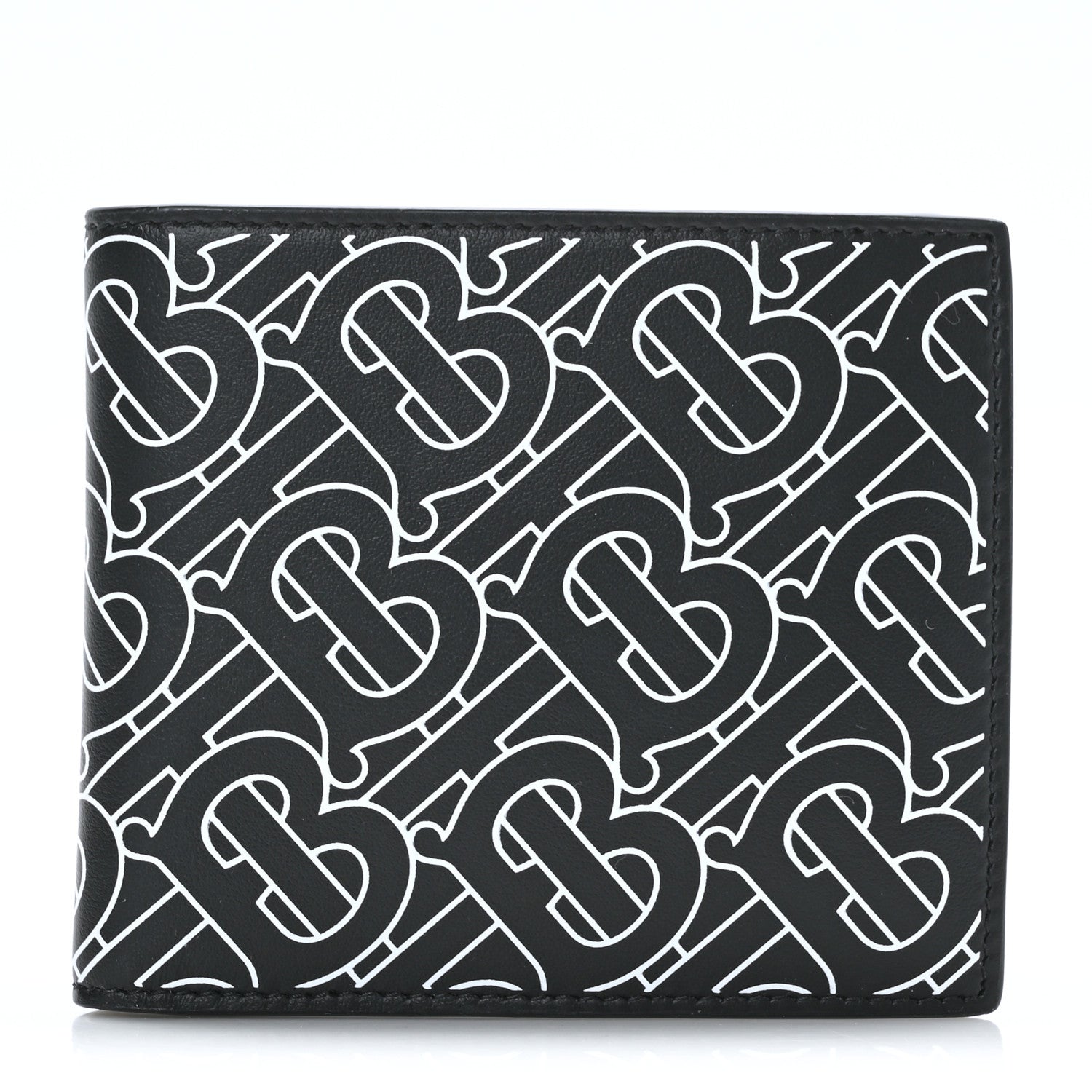 Burberry Calfskin Embossed Monogram Bi-Fold Wallet Black White 1 of 6