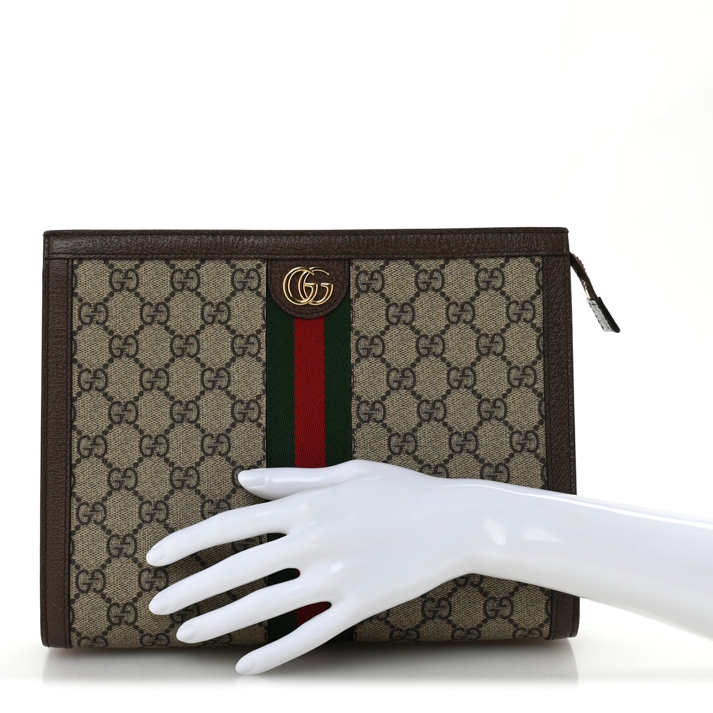 GG Supreme Monogram Web Ophidia Pouch Brown