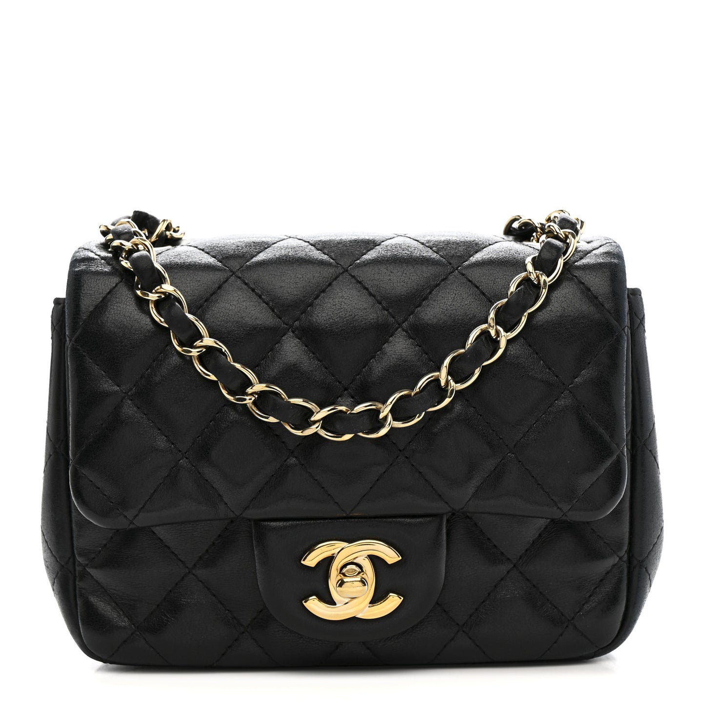 Lambskin Quilted Mini Square Flap Black