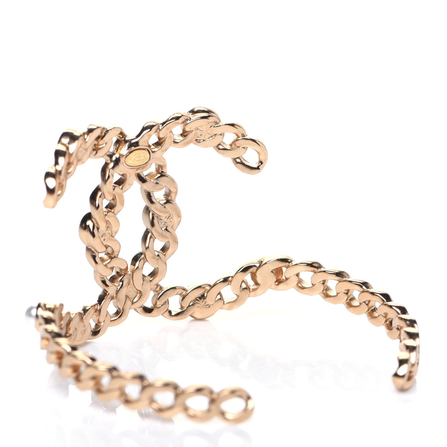 Metal Pearl Crystal Chain CC Cuff Bracelet Gold