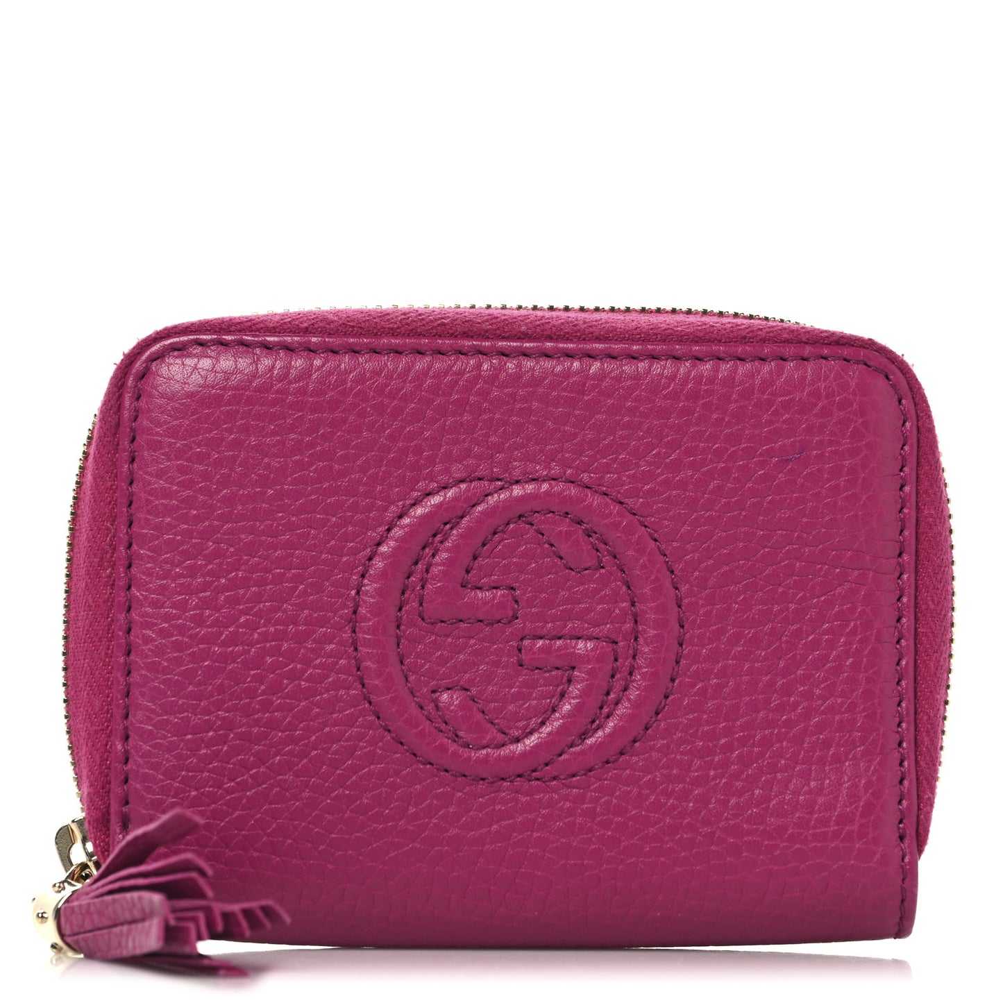 Pebbled Calfskin Soho Compact Disco Zip Around Wallet Bright Bougainvillea