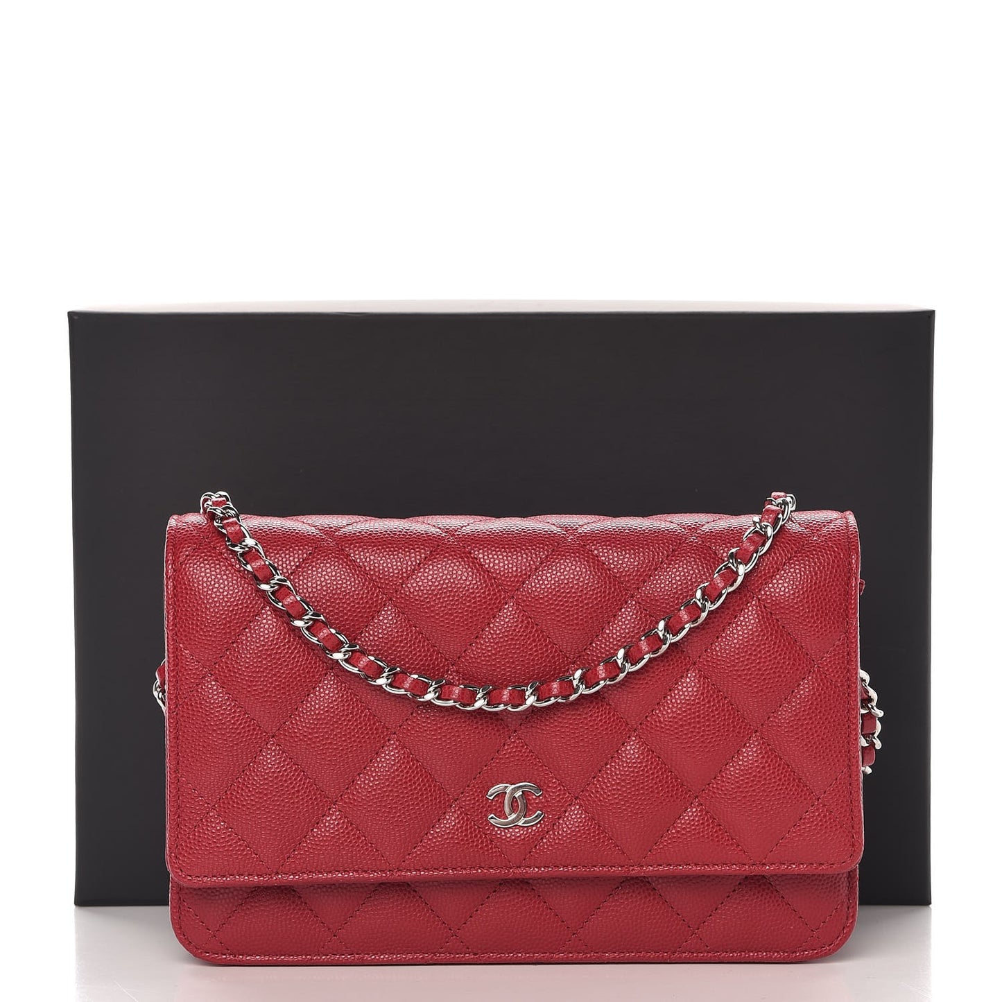 Caviar Quilted Wallet on Chain WOC Red