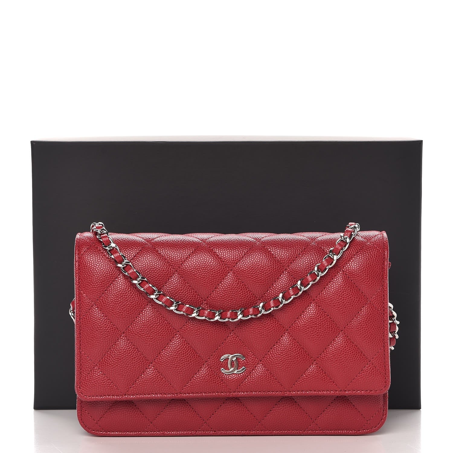 Chanel Caviar Quilted Wallet on Chain WOC Red 8 of 8