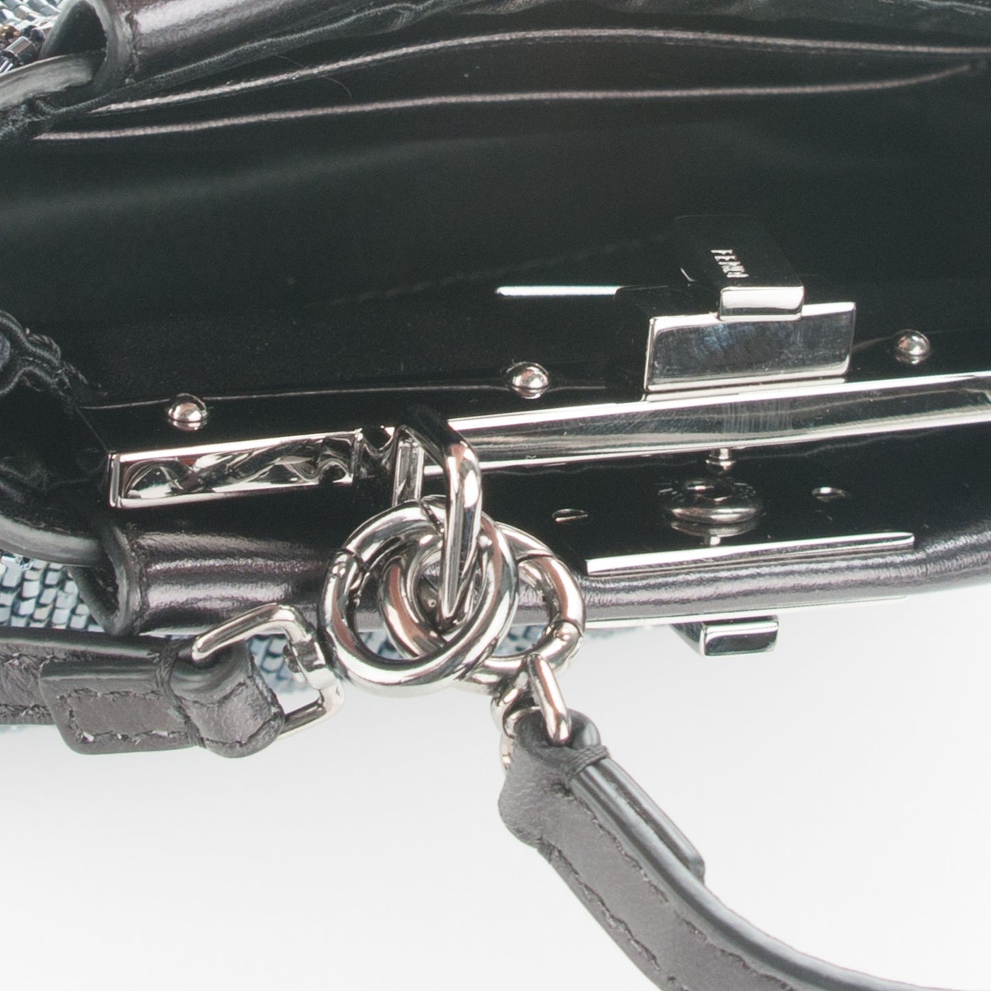 Laminated Goatskin Beaded Micro Peekaboo Iconic Satchel Canna di Fucile Black