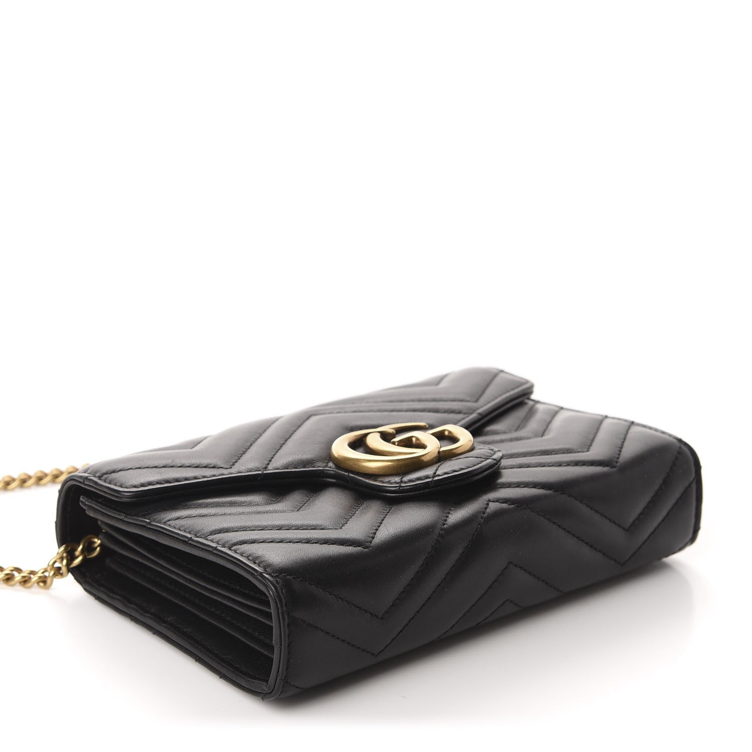 Gucci Calfskin Matelasse GG Marmont Chain Wallet Black 4 of 10