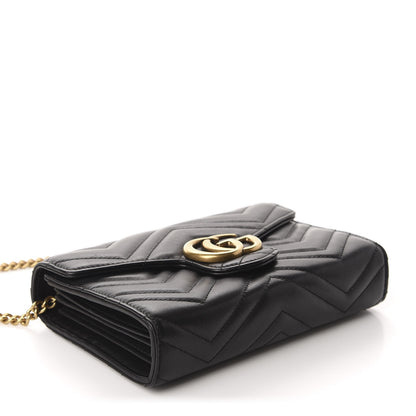 Gucci Calfskin Matelasse GG Marmont Chain Wallet Black 4 of 10