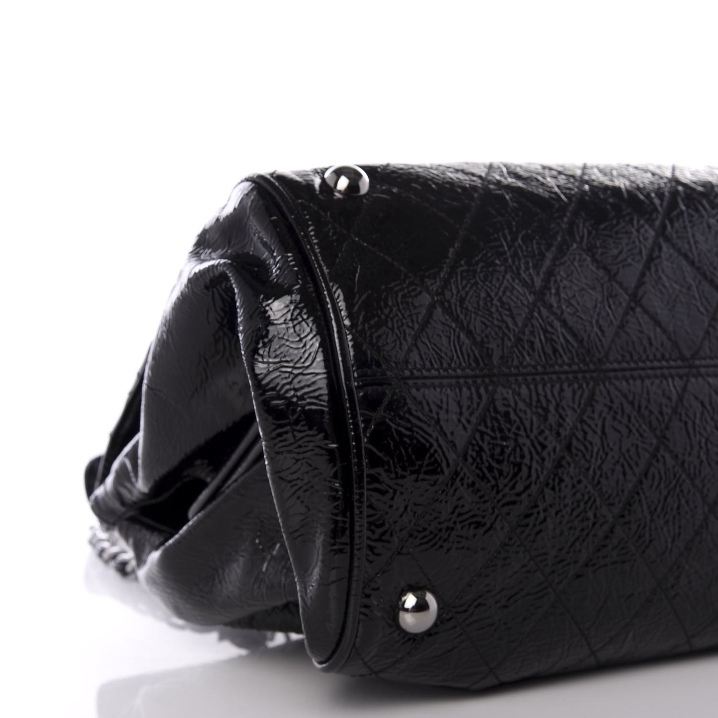 Distressed Patent Quilted Ritz Flap Bag Black
